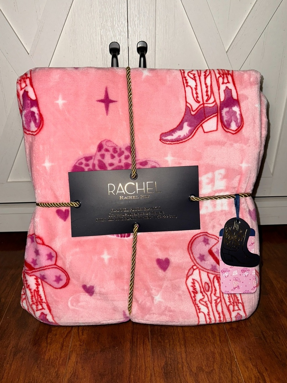 Rachel Roy Pink Disco Cowgirl Boot Hearts Plush Queen Throw Blanket